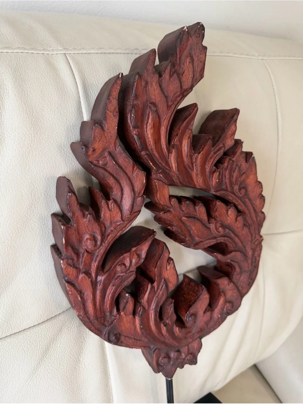 Hand-Carved Red Wooden Wall Decor
